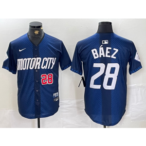 MLB Tigers 28 Baez Blue 2024 City Connect Nike Cool Base Men Jersey