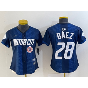 MLB Tigers 28 Baez Blue 2024 City Connect Nike Cool Base Youth Jersey