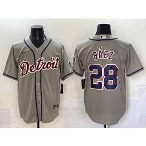 MLB Tigers 28 Baez Grey Nike Cool Base Men Jersey