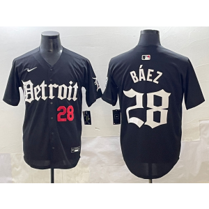 MLB Tigers 28 Baez New Black Nike Cool Base Men Jersey