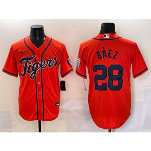MLB Tigers 28 Baez Orange Nike Cool Base Men Jersey