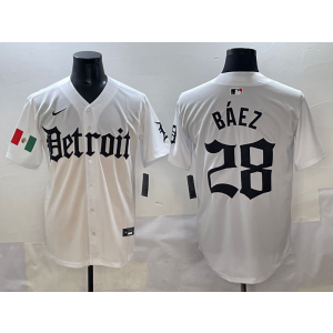 MLB Tigers 28 Baez White New Nike Cool Base Men Jersey
