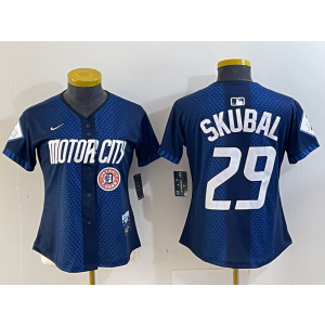 MLB Tigers 29 Skubal Blue 2024 City Connect Nike Cool Base Youth Jersey