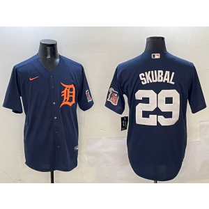 MLB Tigers 29 Skubal Navy Nike Cool Base Men Jersey