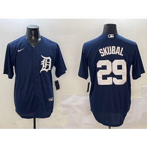 MLB Tigers 29 Skubal Navy Nike Cool Base Men Jersey