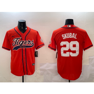 MLB Tigers 29 Skubal Orange Nike Cool Base Men Jersey