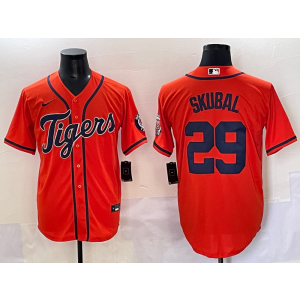 MLB Tigers 29 Skubal Orange Nike Cool Base Men Jersey