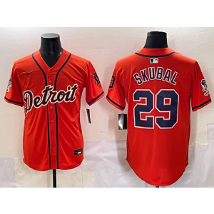 MLB Tigers 29 Skubal Orange Nike Cool Base Men Jersey