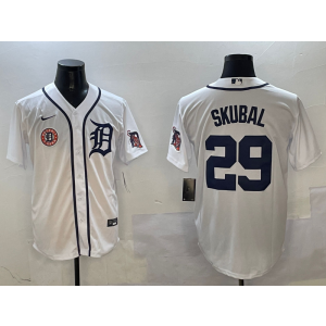 MLB Tigers 29 Skubal White Nike Cool Base Men Jersey
