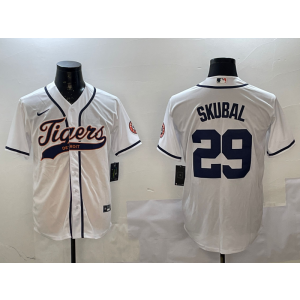 MLB Tigers 29 Skubal White Nike Cool Base Men Jersey