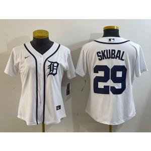 MLB Tigers 29 Skubal White Nike Cool Base Women Jersey