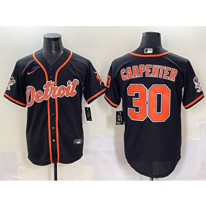 MLB Tigers 30 Carpenter Black Orange Nike Cool Base Men Jersey