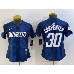 MLB Tigers 30 Carpenter Blue 2024 City Connect Nike Cool Base Women Jersey