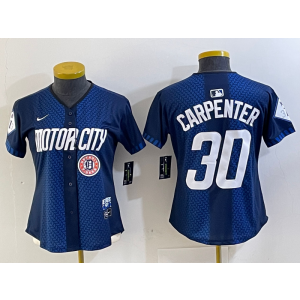 MLB Tigers 30 Carpenter Blue 2024 City Connect Nike Cool Base Youth Jersey