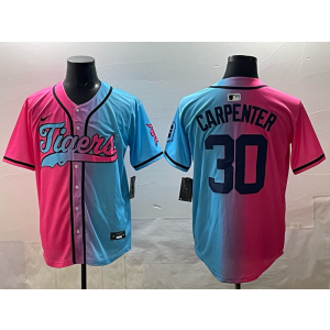 MLB Tigers 30 Carpenter Blue Pink Nike Cool Base Men Jersey