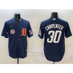 MLB Tigers 30 Carpenter Navy Nike Cool Base Men Jersey