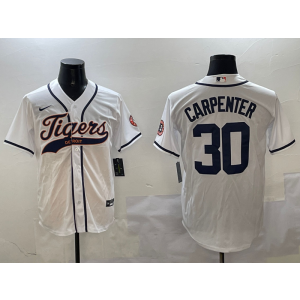 MLB Tigers 30 Carpenter White Baseball Nike Cool Base Men Jersey