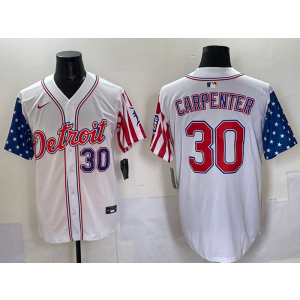 MLB Tigers 30 Carpenter White USA Flag Nike Cool Base Men Jersey