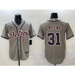 MLB Tigers 31 GREENE Grey Nike Cool Base Men Jersey