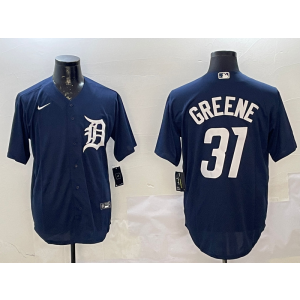 MLB Tigers 31 GREENE Navy Nike Cool Base Men Jersey 1