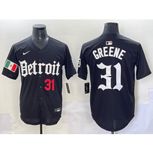 MLB Tigers 31 GREENE New Black Nike Cool Base Men Jersey