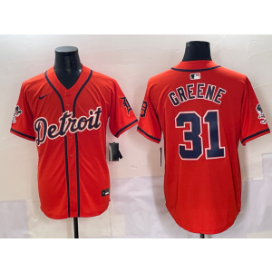 MLB Tigers 31 GREENE Orange Nike Cool Base Men Jersey