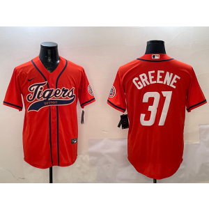 MLB Tigers 31 GREENE Orange Nike Cool Base Men Jersey