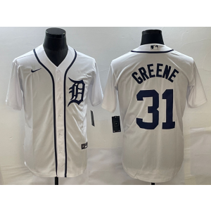 MLB Tigers 31 GREENE White Nike Cool Base Men Jersey