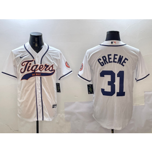 MLB Tigers 31 GREENE White Nike Cool Base Men Jersey