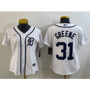 MLB Tigers 31 GREENE White Nike Cool Base Women Jersey