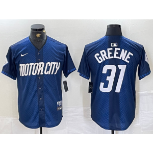 MLB Tigers 31 Greene Blue 2024 City Connect Nike Cool Base Men Jersey