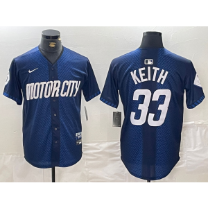 MLB Tigers 33 Keith Blue 2024 City Connect Nike Cool Base Men Jersey