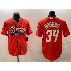 MLB Tigers 34 Rodgers Orange Baseball Nike Cool Base Men Jersey