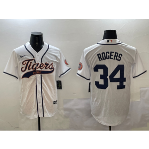 MLB Tigers 34 Rodgers White Baseball Nike Cool Base Men Jersey