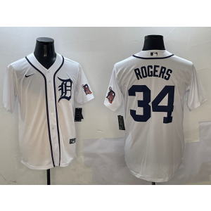 MLB Tigers 34 Rodgers White Nike Cool Base Men Jersey