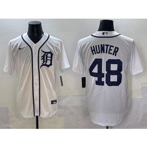MLB Tigers 48 Hunter White Nike Cool Base Men Jersey