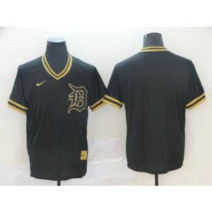 MLB Tigers Blank Black Gold Nike Cooperstown Legend V Neck Men Jersey