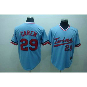MLB Twins 29 Rod Carew Light Blue Mitchell and Ness Throwback Men Jersey