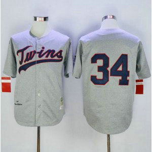 MLB Twins 34 Kirby Puckett Grey 1969 Mitchell and Ness Throwback Men Jersey
