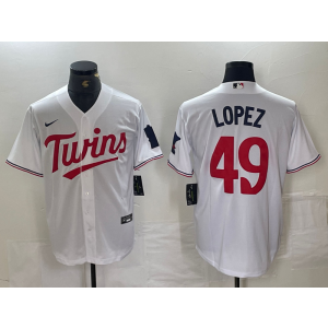 MLB Twins 49 Lopez White Nike Cool Base Men Jersey