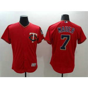 MLB Twins 7 Joe Mauer Red Flexbase Men Jersey