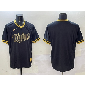 MLB Twins Blank Black Gold Nike Cool Base Men Jersey