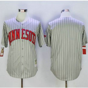 MLB Twins Blank Grey Strip Mitchell and Ness Throwback Men Jersey