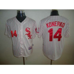 MLB White Sox 14 Paul Konerko White Red Strip Men Jersey