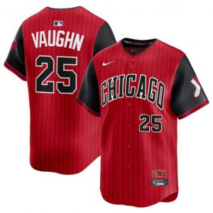 MLB White Sox 25 Andrew Vaughn Red Black 2025 City Connect Nike Cool Base Men Jersey