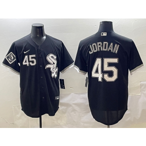MLB White Sox 45 Michael Jordan Black Logo Nike Cool Base Men Jersey