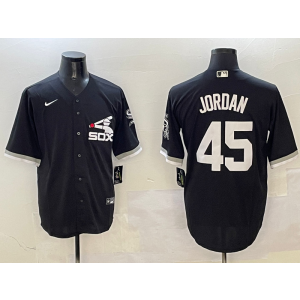 MLB White Sox 45 Michael Jordan Black Nike Cool Base Men Jersey