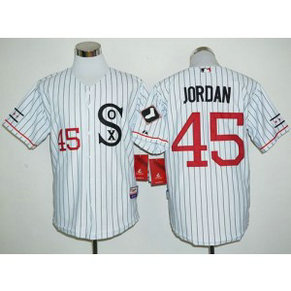 MLB White Sox 45 Michael Jordan White(Black Strip) Cooperstown Men Jersey
