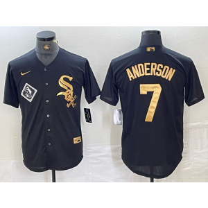 MLB White Sox 7 Tim Anderson Black Gold Nike Cool Base Men Jersey