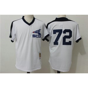 MLB White Sox 72 Carlton Fisk White Mitchell and Ness Throwback Men Jersey